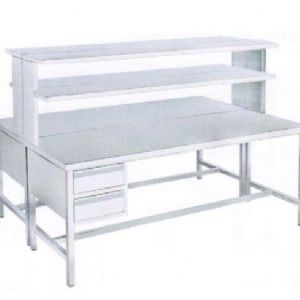 G37不銹鋼工作臺（雙面、兩抽、四框腿、帶兩層架）